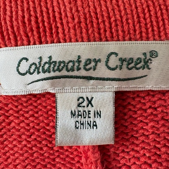 Coldwater Creek, size 2X, 100% cotton knit button up orange sweater, over sized - Picture 3 of 9